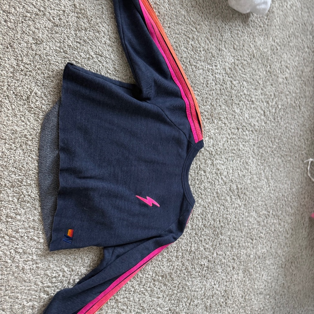 Aviator Nation Dark Blue Sweatshirt with Pink and Orange Accents